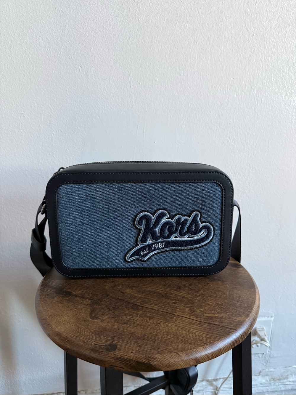 Michael Kors Men's Blue Denim and Black Trim Crossbody Bag